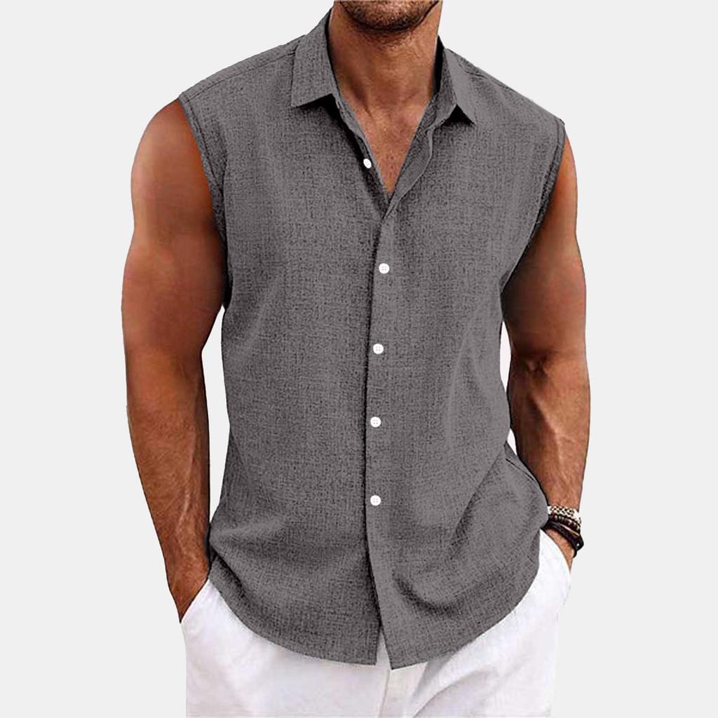 Men's Sleeveless Button-Down Shirt Casual Summer Linen Vest Top for Beach, Party, and Daily Wear