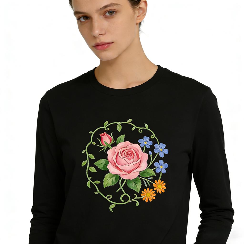 Autumn Heavy Cotton Round Neck Long Sleeve Printed T-Shirt Loose Base Shirt