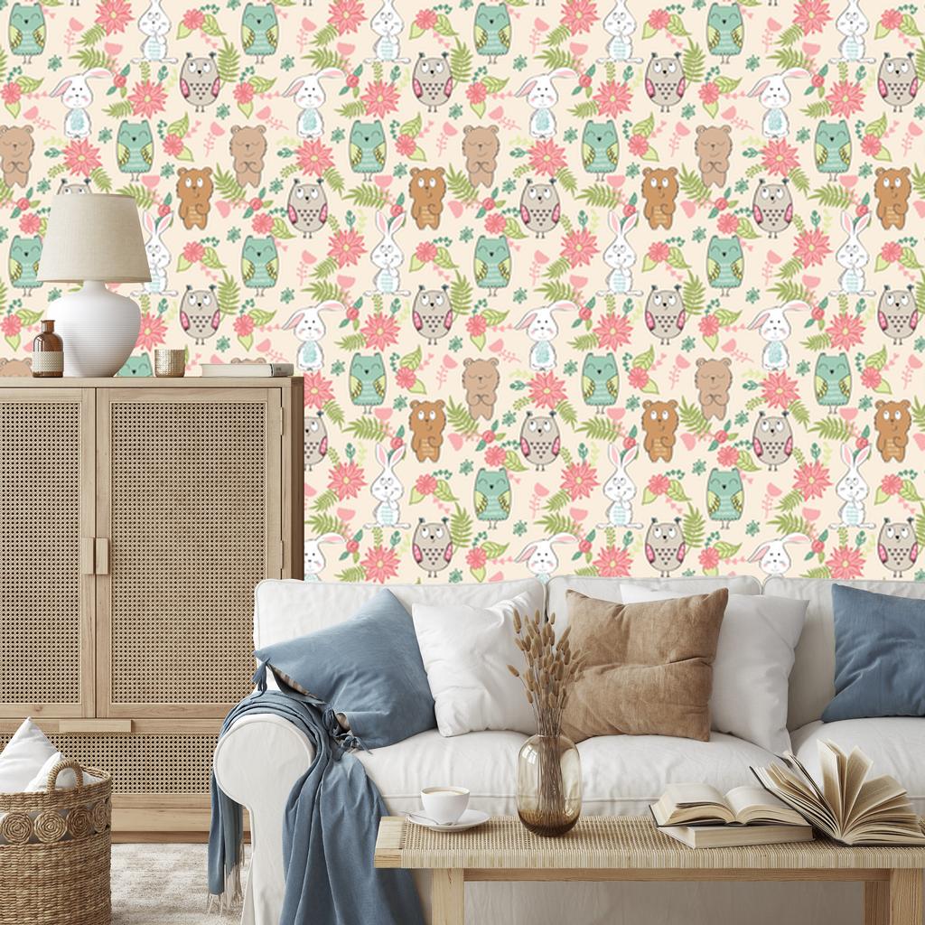 Colorful Animals and Flowers Wallpaper for Living Room and Bedroom 50x1000