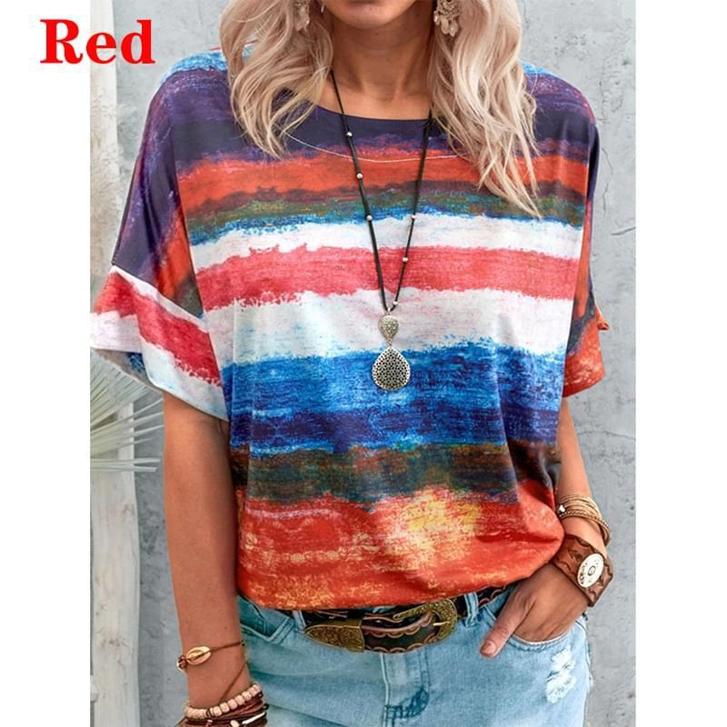 

2024 Женские летние модные повседневные футболки с коротким рукавом и круглым вырезом из хлопка M красный