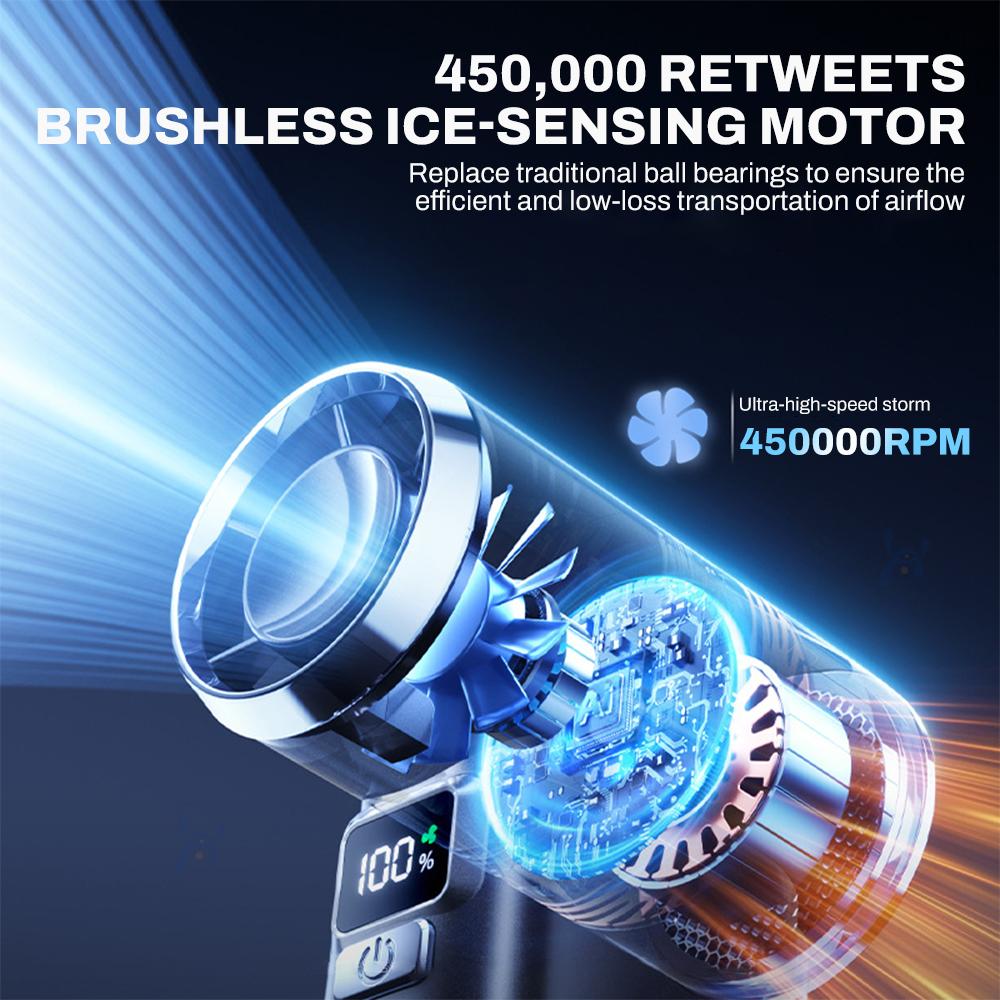 450000RPM Violent Fan 100 Gears Speeds Adjustable With Lighting USB Rechargeable Blower Mini Turbo Jet Blower 55m/s Turbo Fan