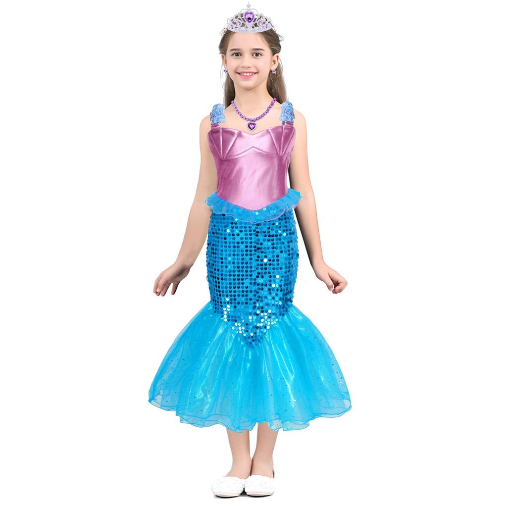 Set Rochie Printesa Sirena 6 Accessories Blue 5-6 Years 110cm Kids Party Costume