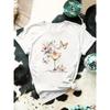European Size Women's Wine & Butterfly Floral Print T-Shirt - Short Sleeve Crew Neck Blouse, Summer Spring Casual Top with Wine Theme Aesthetic