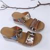 Women Lace-up Closed Toe Comfortable Slip On Leopard Snake Print Wedge Slippers