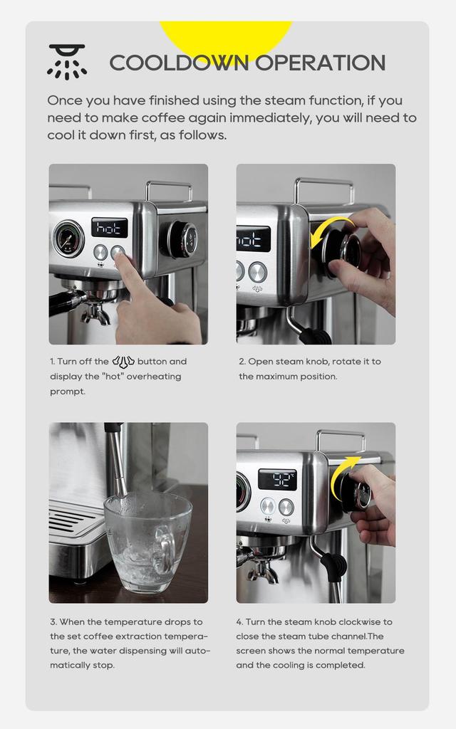 HiBREW H10A Halbautomatische Espressokaffeemaschine, 20 Bar, Kalt-/Heißkaffeemaschine, Temperatur Einstellbar, Milchaufschäumer