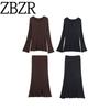 Za Autumn New Women Clothes 2025 Western Style Fashion Simple Collar Buckle Long Sleeve Top Half-Length Long Dress Set