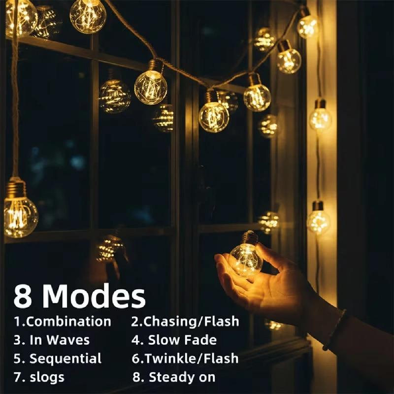 10/16/24 Bulbs Solar String Lights Outdoor Vintage Rope 8 Lighting Modes Garden Lights for Patio Balcony Yard Decor Waterproof and Durable