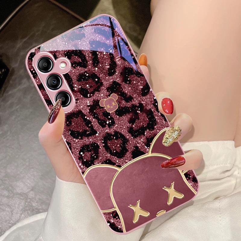 Leopard Striped Tide Bear For Samsung Galaxy A14 4G 20 30 52 20S 21S 22 A32 33 34 42 50 51 53 54 70 71 72 73 5G Glass Phone Case
