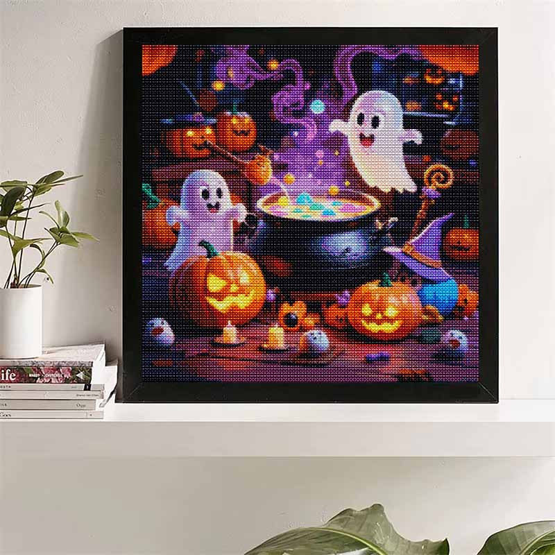 DIY Diamond Art Painting Kit Halloween Ghost Pumpkin Pattern Full Drill Canvas Creative Handmade Craft Gift for Adults Home Decor