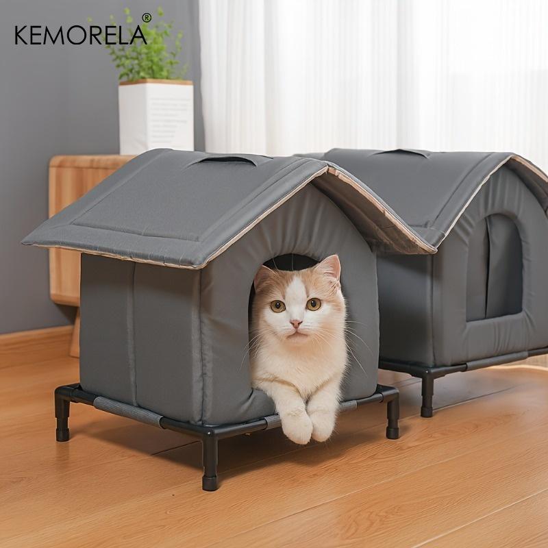 KEMORELA בית חתולים חורפי נייד לחוץ, עשוי בד אוקספורד מבודד, עיצוב עמיד ברוח, מתקפל להרכבה קלה, עבור חתולי רחוב