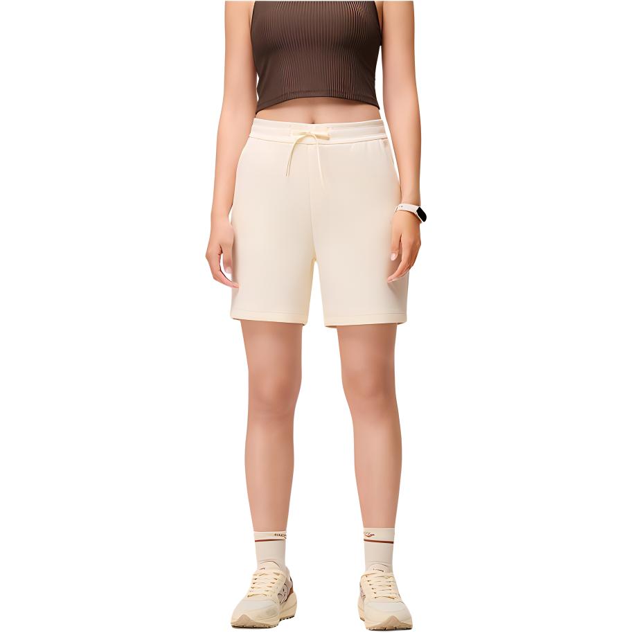 Saucony Minimalist Solid Color Comfortable Knitted Five-Point Sports Shorts Women shorts Natural-White SC1249135A-WT16