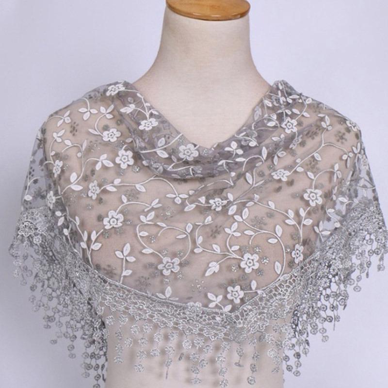 2025 New Floral Lace Triangle Scarf Tassel Shawl Female Classic Casual Transparent Breathable Scarves Sunscreen