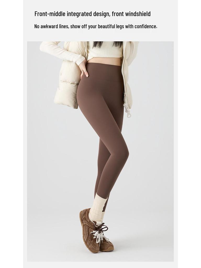 Women's High-Waist Matte Shark Yoga Leggings - Plus Velvet, Slimming, Brushed for Autumn/Winter 2025