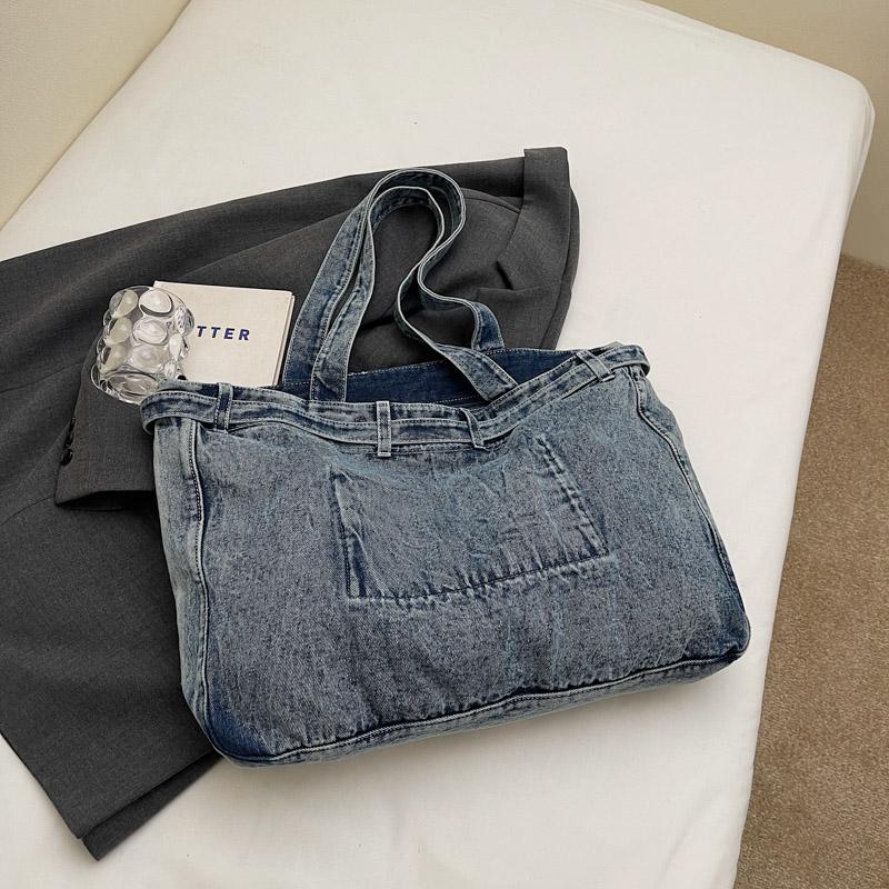 Vintage Shoulder Bag Women's Denim Tote Bag Large Capacity Student Class Bag