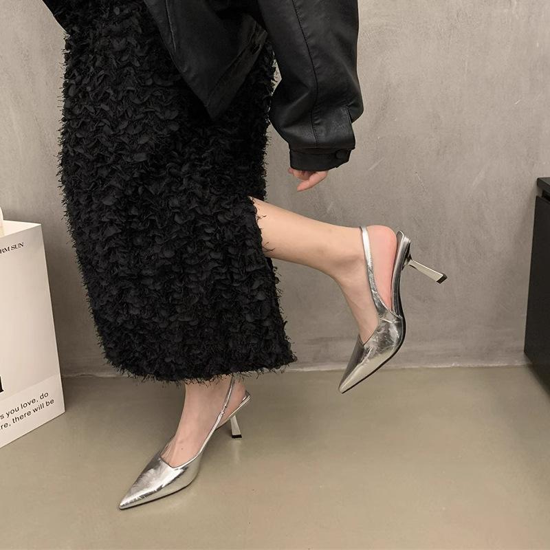 Fashion Hot Selling Women's Summer New Sexy Pointed Toe Simple Solid Color High Heels Leather Outdoor Casual Party Dress Women's Sandals
