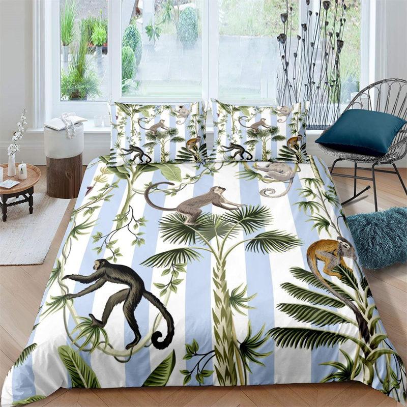 Children Kids Monkey Soft Duvet Cover Lovely Carton Animal Beding Set Lovely Litle Monkey Warm Comforter Cover For Young Boys Young Girls Child Bedrom