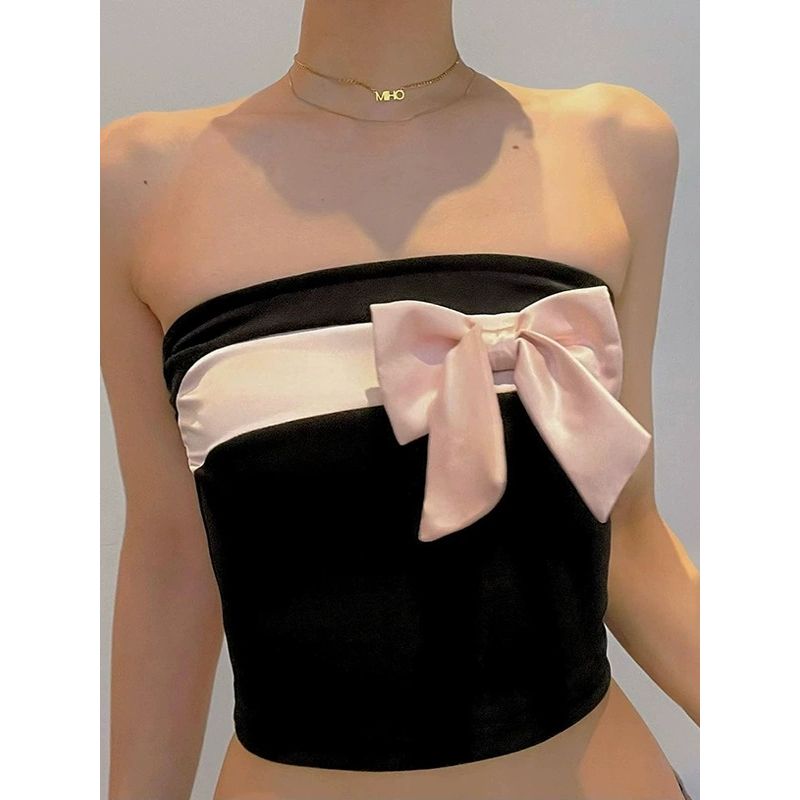 Umbilical Bow Strapless Base Top Women's Crop Top Bows Tube Top Bottoming Tops