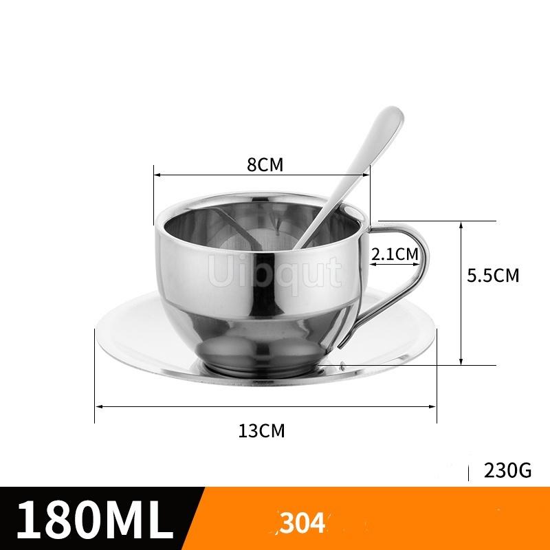 Edelstahl 180ml/200ml Kleine Tasse mit Henkel Doppellagig Hitzebeständig Wasser Kaffee Tee Tasse Set Mit Teller und Löffel Tasse