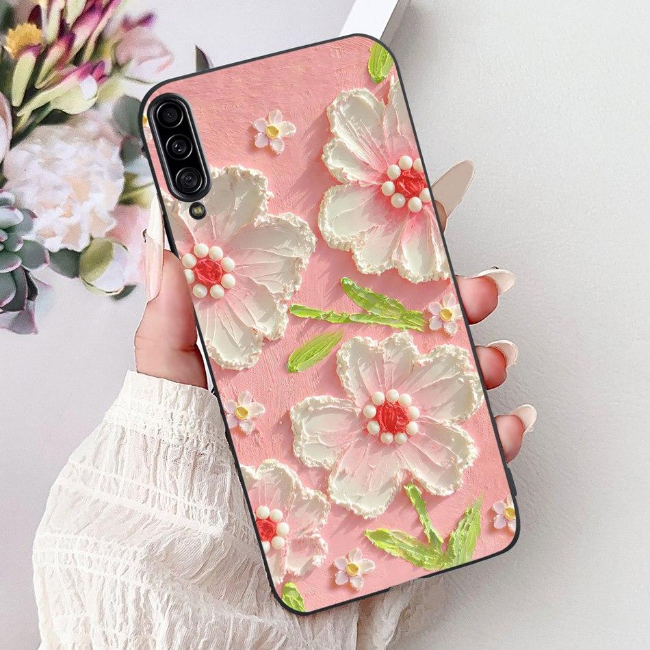 For Samsung Galaxy A90 5G Phone Case For Samsung A90 5G SM-A908B Elegant Floral Cat Painted Black Silicone Soft TPU Cases