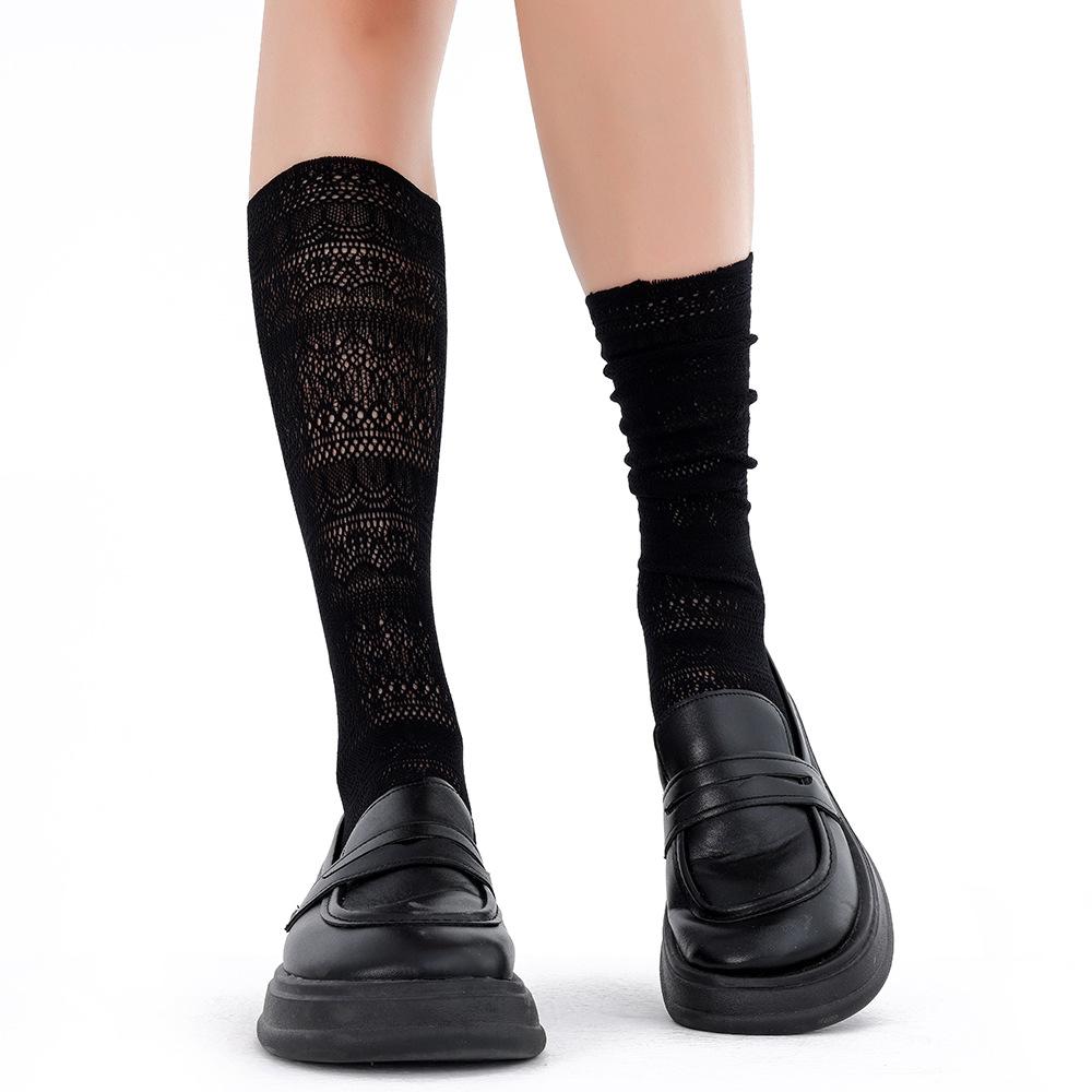 

Stacked socks, mid-calf socks, white lace calf socks, women s summer Lolita stockings lolitajk Stockings4030 One-size-fits-all, simple чёрный