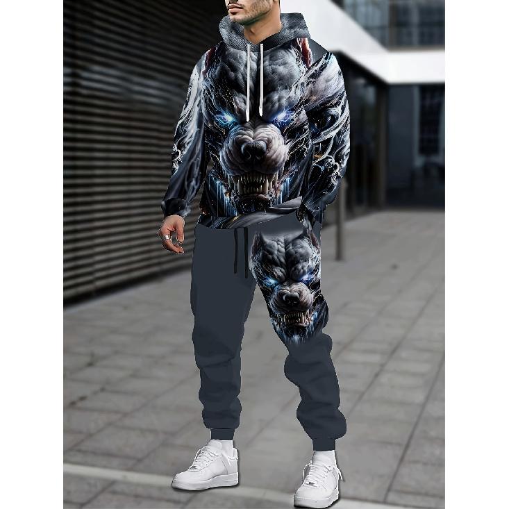Men'S 3D Dragon Graphic Hoodie And Jogging Pants - Trendy And Comfortable Attire for Spring And Autumn