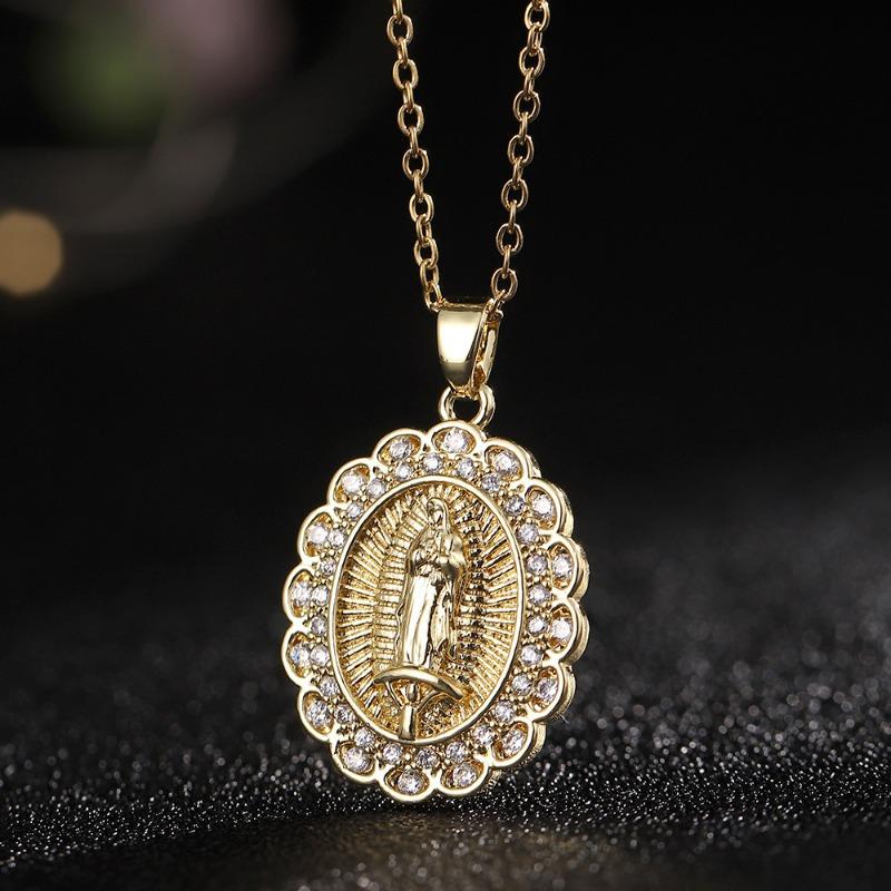 European and American Fashion Micro inlaid Color Zircon Pendant Women's Jewelry Virgin Mary Necklace