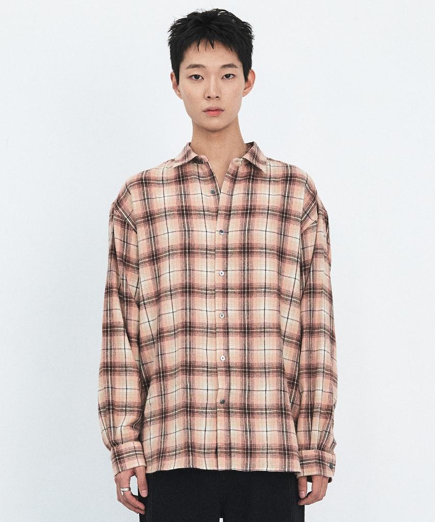 MINAV Flannel Over Check Shirt [Coral Beige]