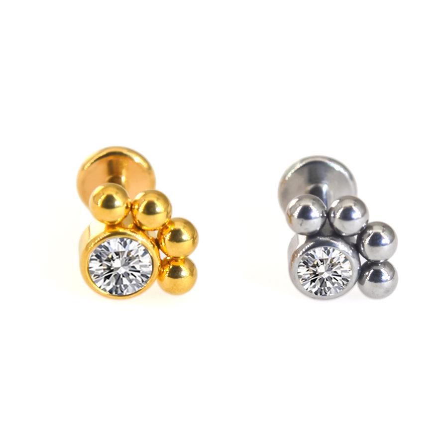 Diamond-Inlaid Stainless Steel Lip Stud Piercing Earring - 1.2*6/8mm