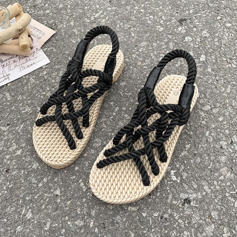 European and American hemp rope sandals woven Roman beach sandals flat bottom