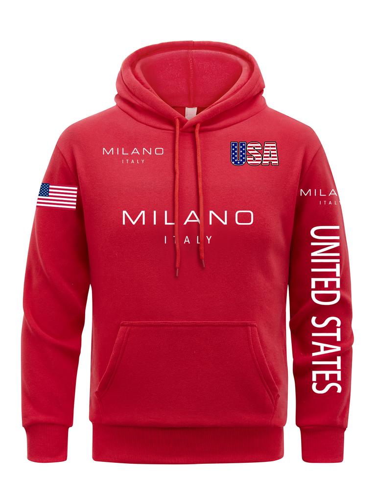 Milano Letter Herren Hoodies Amerikanische Flagge Hoodie Pelzfutter Fleece Kapuzenpullover Mann Freizeit Frühling Herbst Kleidung