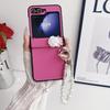 Applicable To Samsung ZFlip5 Mobile Phone Case, Lychee Pattern Zflip4 Bracelet, Camellia Back Cover Case, Protective Case Zflip3.