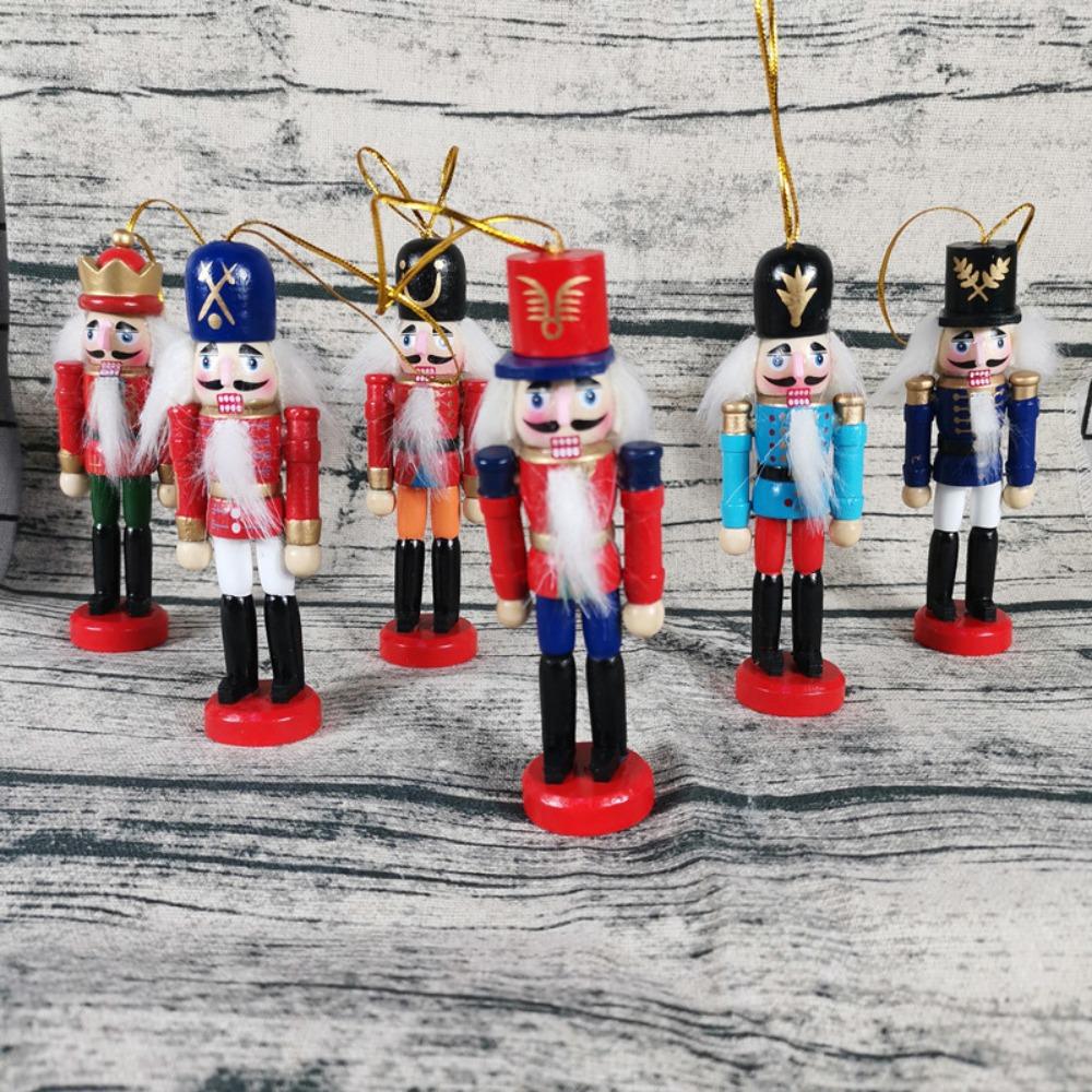 6pcs/set Colorful Nutcracker Puppet Painted Nutcracker Doll Christmas Ornaments