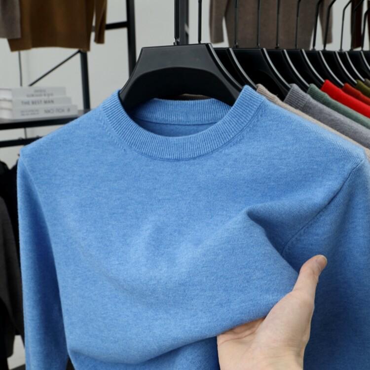 Men's Thick Knit Sweater - Round Neck, Solid Color, 500g, Autumn/Winter