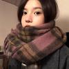 Retro Plaid Imitation Cashmere Scarf for Women Winter College Style Thickened Warm Long Tassel Shawl Atmosphere Scarf