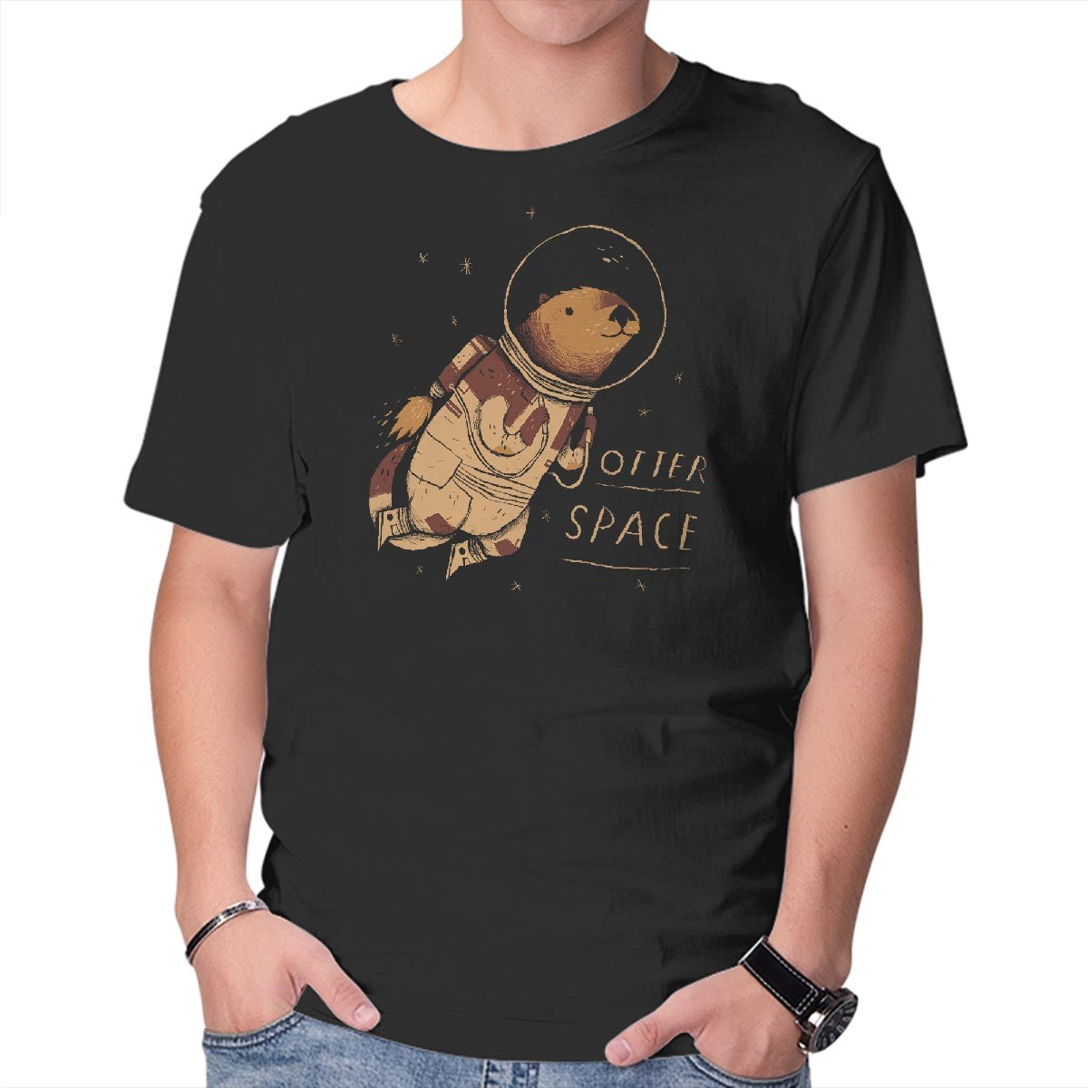 Unisex Crew Neck T-Shirt Otter Space Graphic Short Sleeve Casual Tee M