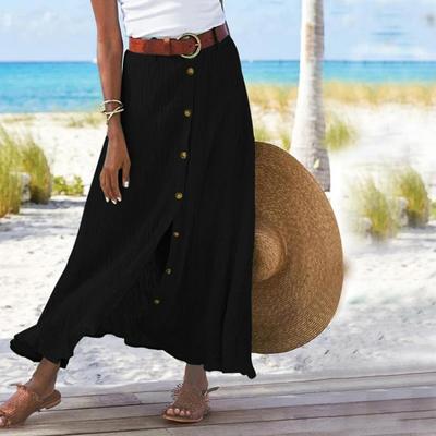 Women High Waist Midi Skirt Bohemian Party Beach Button Down Skirt