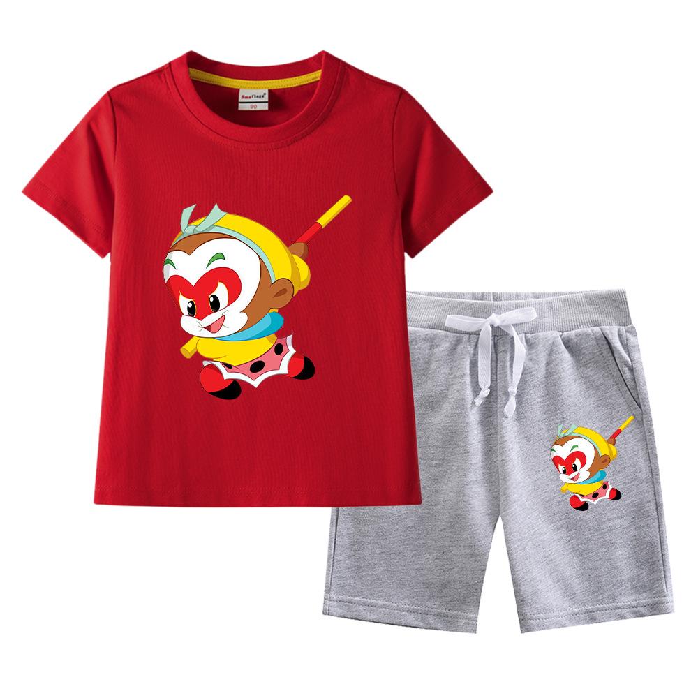 Sun Wukong Boys' Summer 2023 Cotton Outfit: Short Sleeve T-shirt & Shorts Two-Piece Set