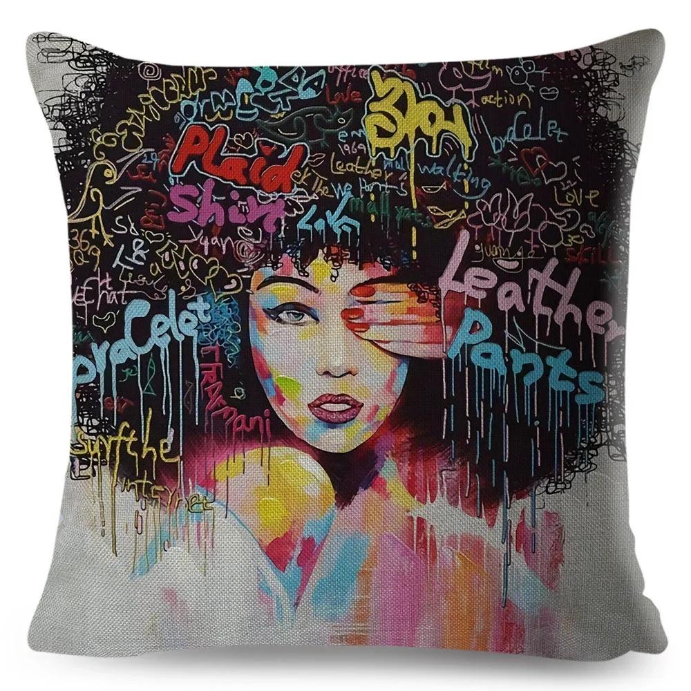 African Women Cushion Cover Decor Colorful Cartoon Lady Dream  Pillowcase Polyester Pillow Case for Bedroom Sofa Home