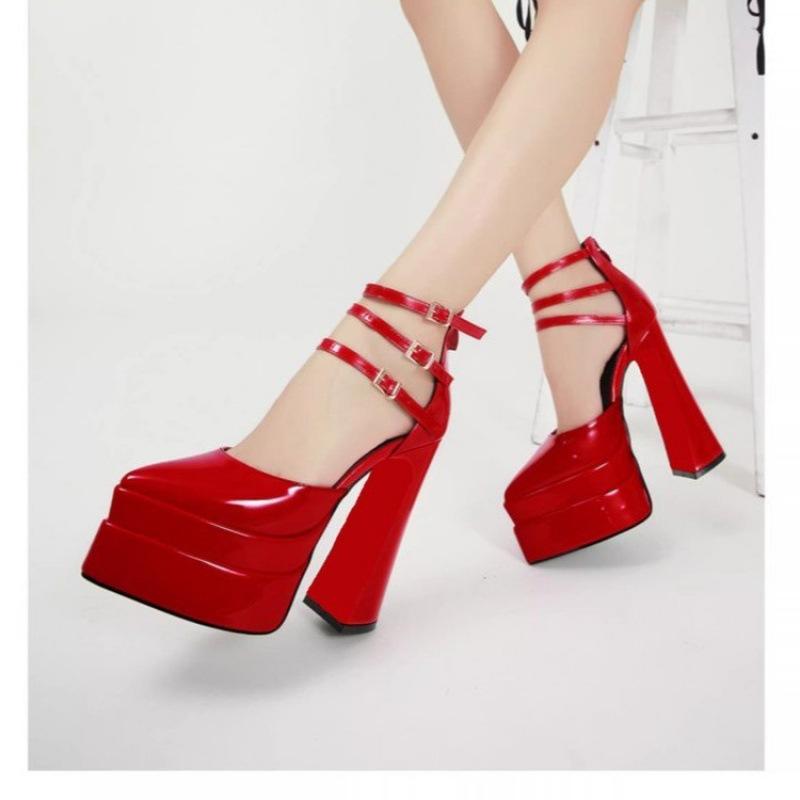 Shoes thick heel super high sandals pointed catwalk model sexy banquet European and American new