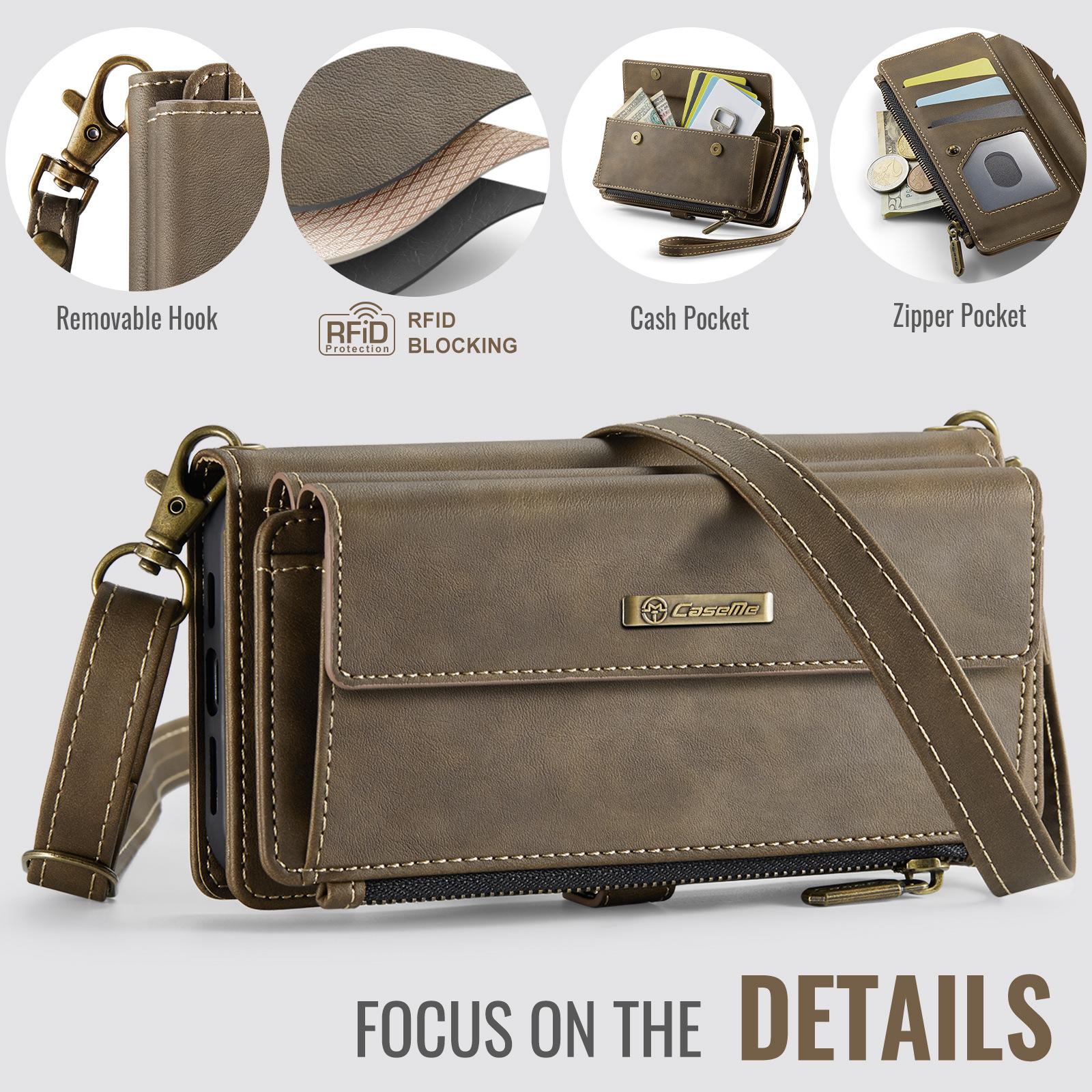 

Leather Crossbody Case for iPhone 17 Pro Max Air 16 Plus 17E 16E 15 14 13 Mini 12 11 XR XS Max Card Holder Wallet Phone Cover iPhone XS Max коричневий