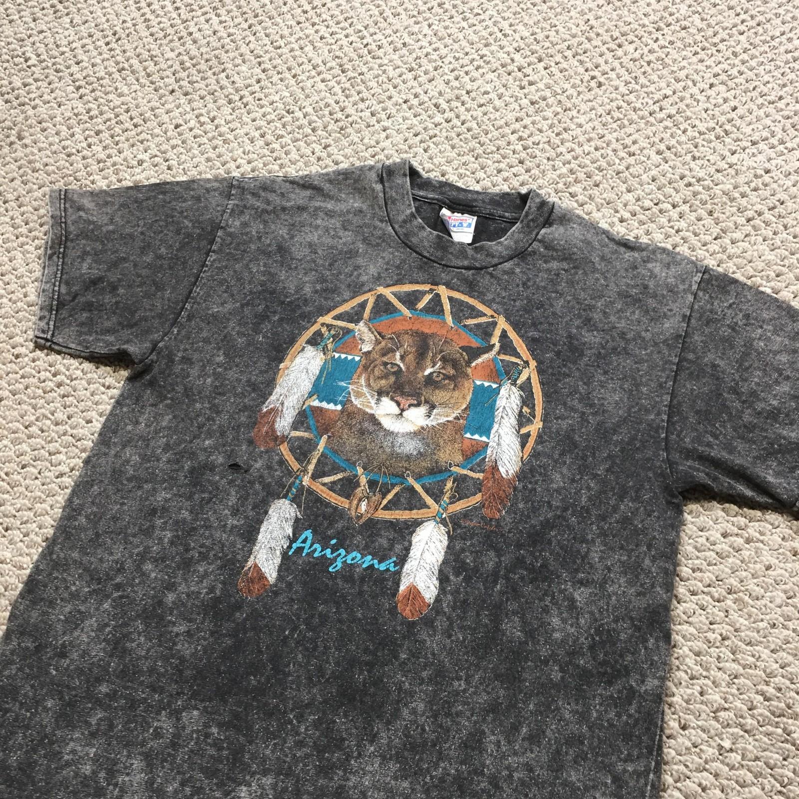 Vintage Hanes Mens Large Gray Arizona Cougar Dreamcatcher Tee 90s Animal Unisex T-Shirt XXXL