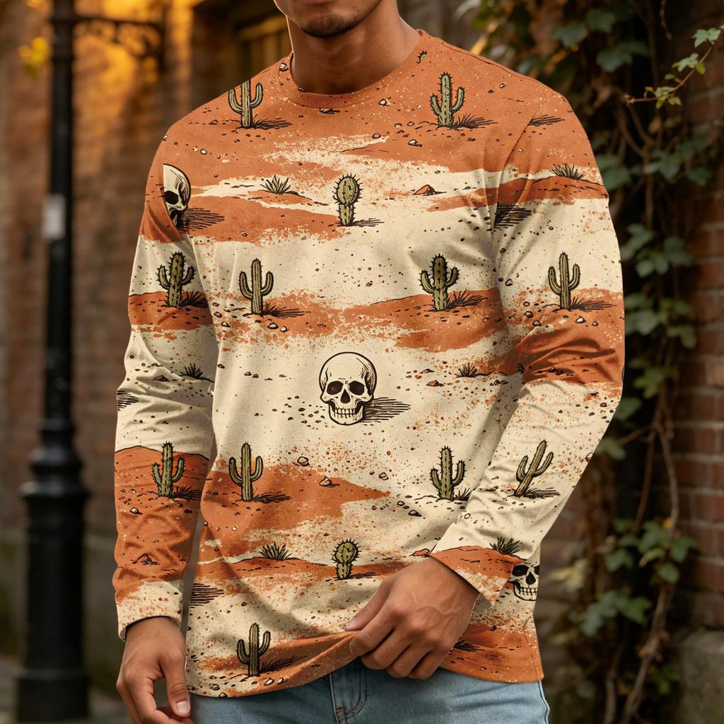 Men's Halloween Printed Long Sleeve Crewneck T-Shirt