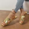 Fashion New Outside Wear Flat Cross Square Toe Slippers Women's Light Metal Texture Anti-slip Wear-resistant Beach Cool Mopping