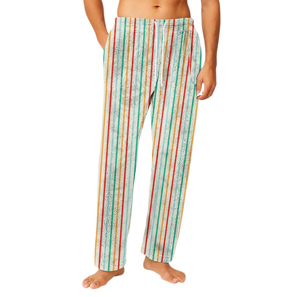 Men's Drawstring Pocket Flannel Pants Homewear Sleep Pants