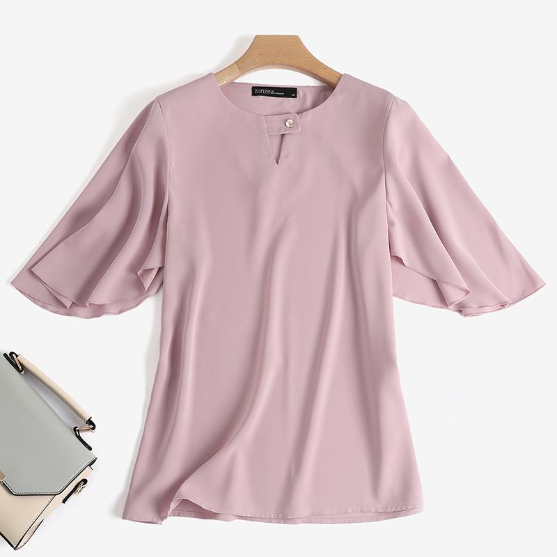 

ZANZEA Женская повседневная мешковатая однотонная блузка с рюшами и расклешенными рукавами