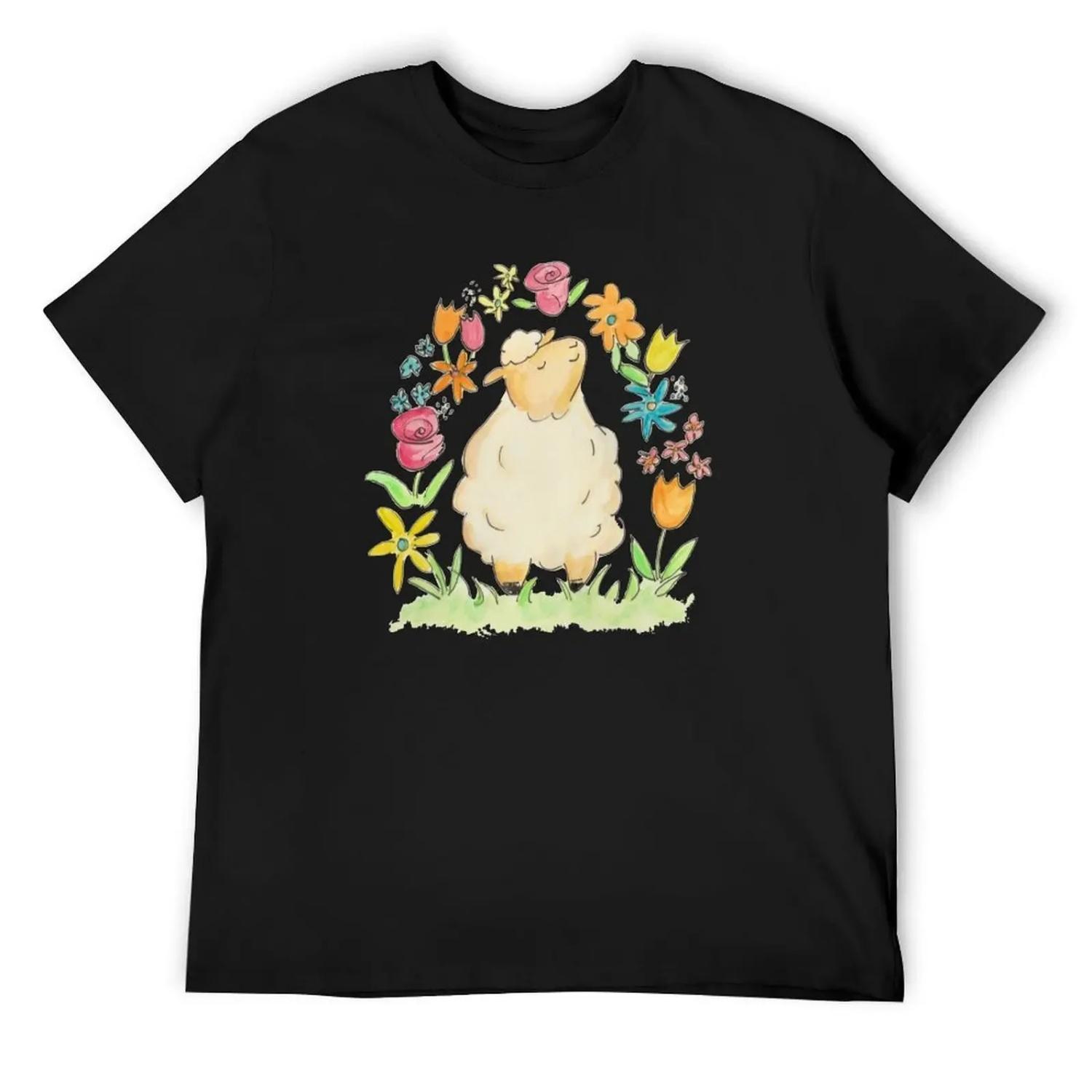 

Spring Sheep with Flowers T-Shirt funny costumes anime tops mens t shirts pack XXXXXL чёрный
