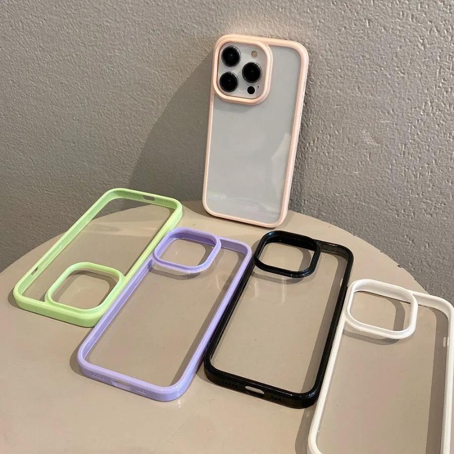 Fashion Transparent Candy Color Bumper Phone Case For iPhone 15 14 13 12 11 Pro Max XR XS X Plus Soft Shockproof TPU Back Cover