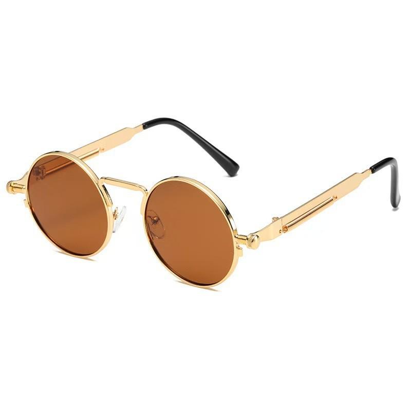 Steampunk Retro Round Sunglasses with Spring Temple for Men and Women