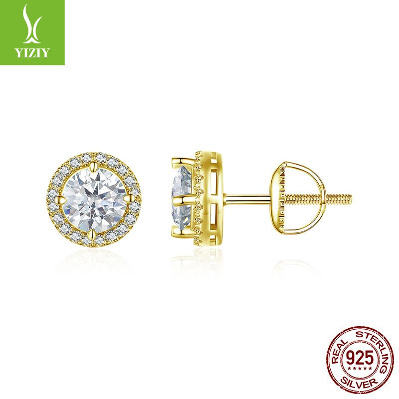 Classic Four-Claw One-Carat Mozzarella Diamond Stud Earrings For Women, Exquisite Sparkling Court Style S925 Sterling Silver Earrings