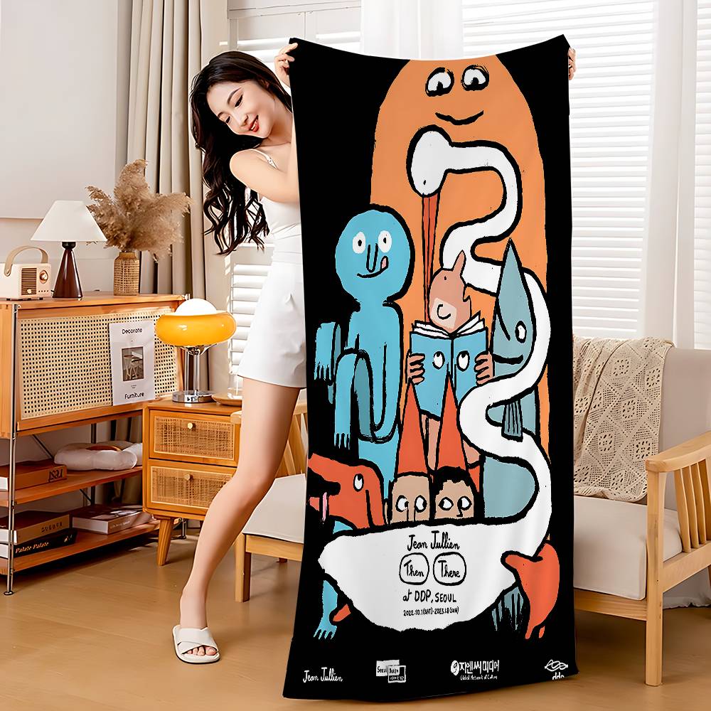 

French Illustrator J-Jean Art Jullien Microfiber Blanket Quick Drying Beach Towels Oversized Printing Super Absorbent Pool W30*H60(CM)
